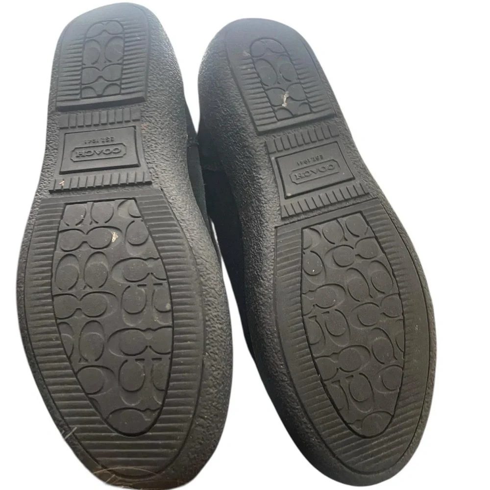 Coach Logo Boots Black Suede Canvass Monogram Mid-Calf‎ 